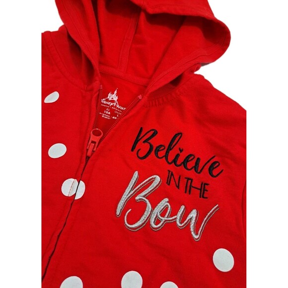 Disney Minnie Mouse Believe in the Bow Full Zip Red Hoodie Girl's Medium - Picture 4 of 10
